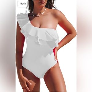 Women's white One Piece Swimsuit One Shoulder Ruffle Monokinis Bathing Suit